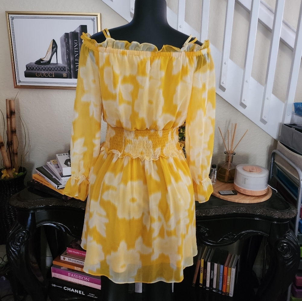 Karl Lagerfeld off-the-shoulder tie-dye floral chiffon dress size 2 - Picture 5 of 6